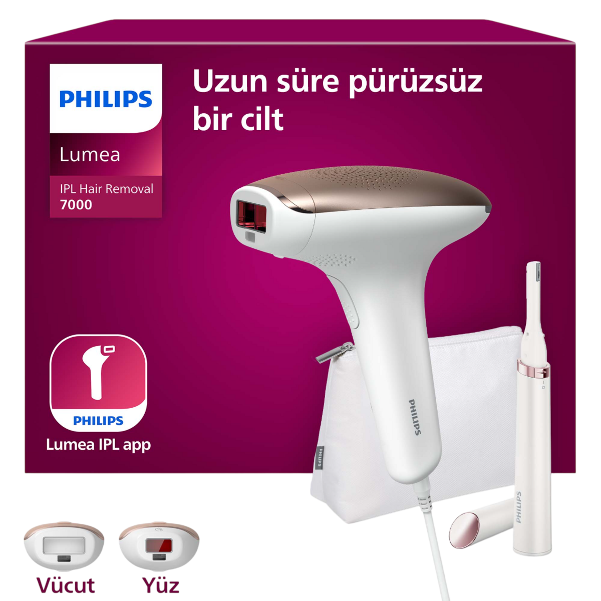 PHILIPS Lumea 7000 Serisi BRI921/00 IPL Tüy Alma, Tüy Kısaltıcı, Vücut ve Yüz için 2 Başlık, Çanta